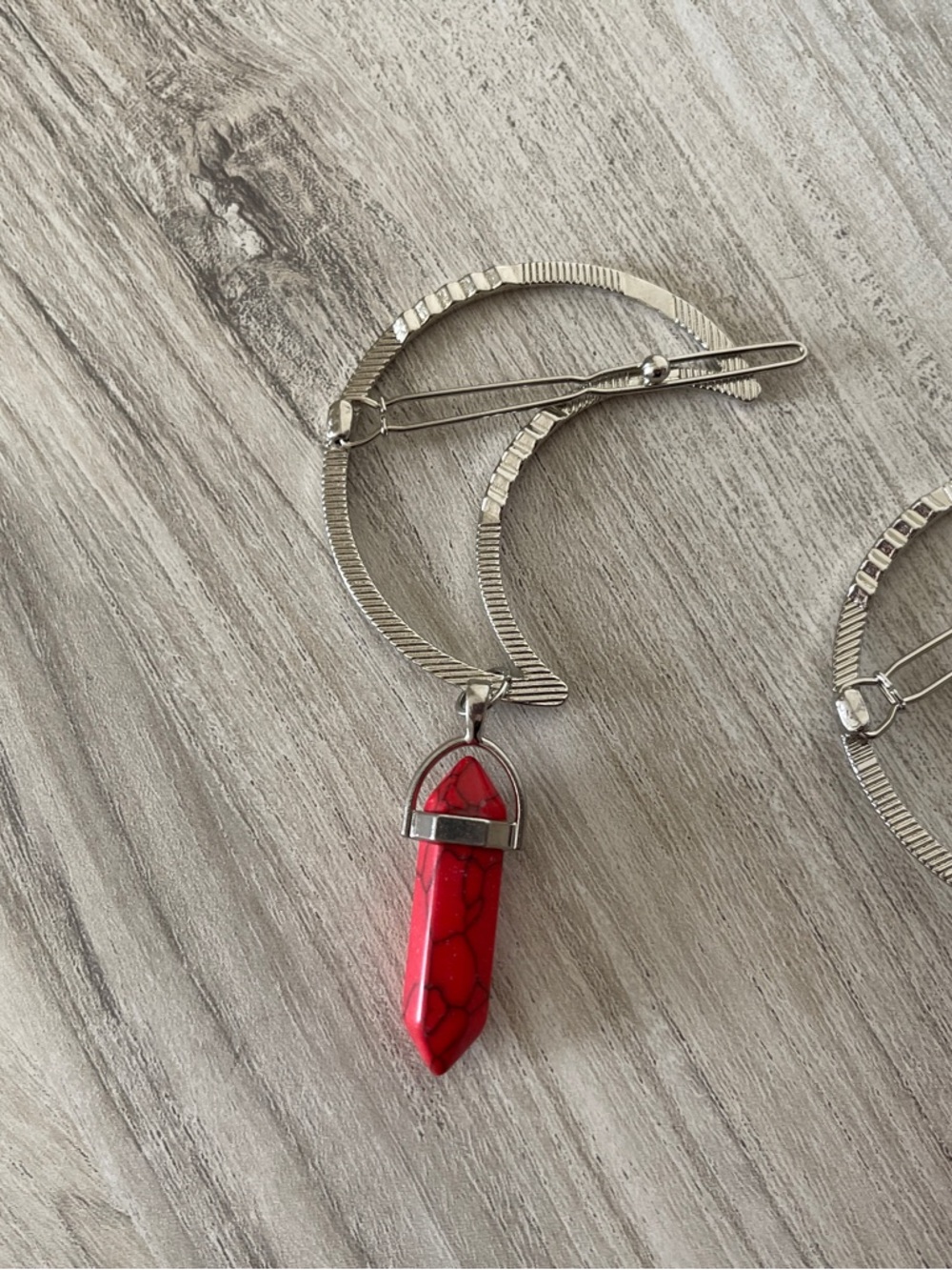 Silver Moon Hair Clip with Red Jasper - Picture 6 of 8